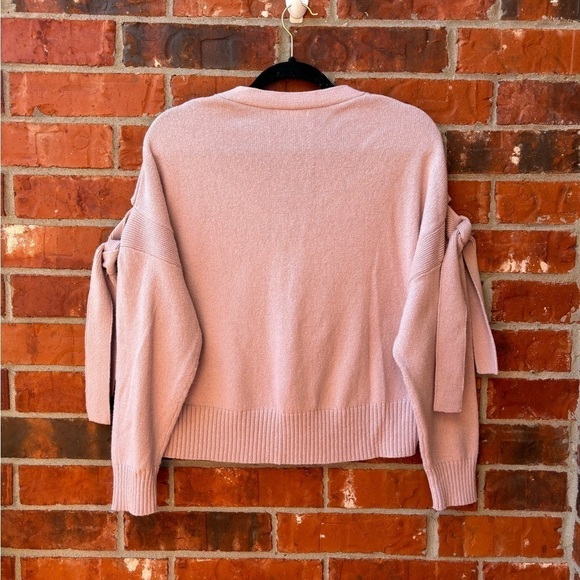 BP Womens Small Blush Pink Cold Shoulder Tie Cropped Cardigan Hi Lo Sweater - Picture 4 of 9